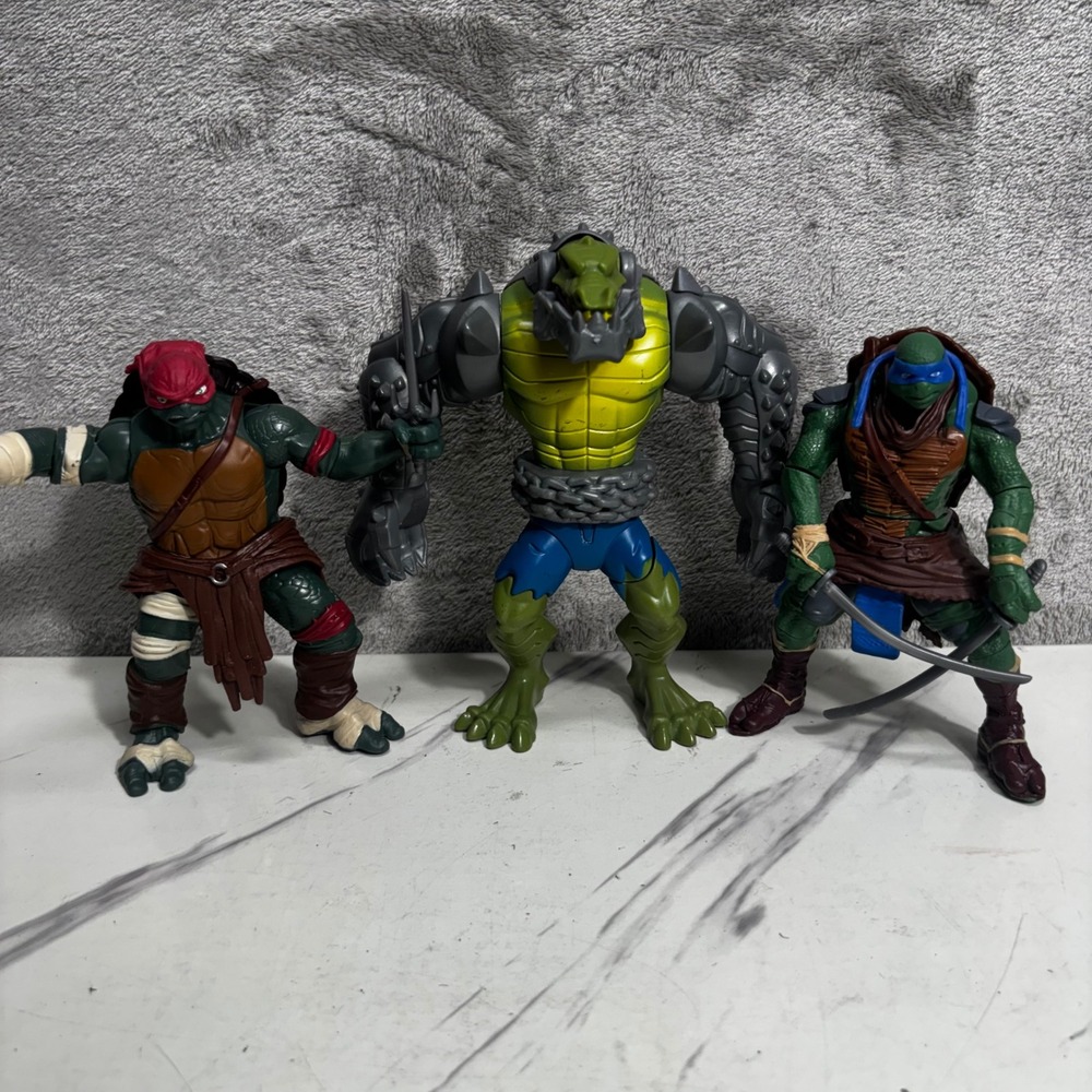Playmates‎ TMNT Action Figure Lot Leonardo Raphael Leatherhead 2014 Movie Green